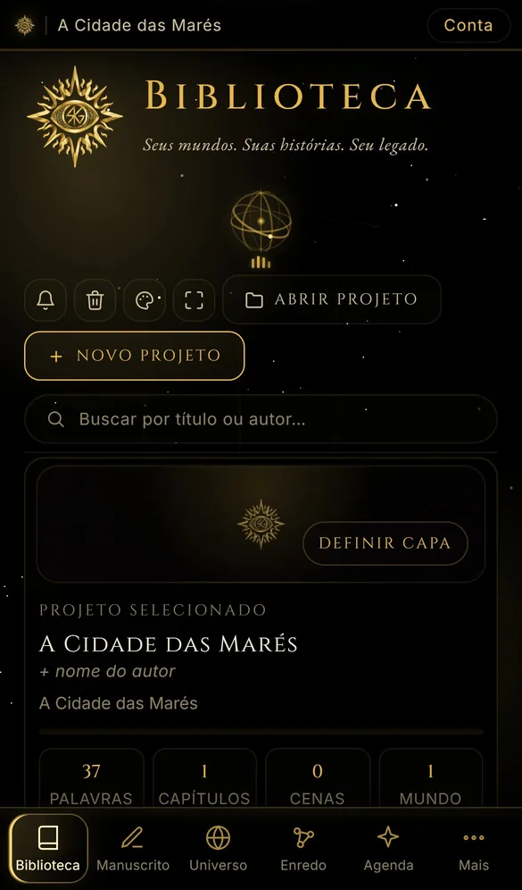 A Biblioteca do AUTOR aberta no celular, com um livro de exemplo.