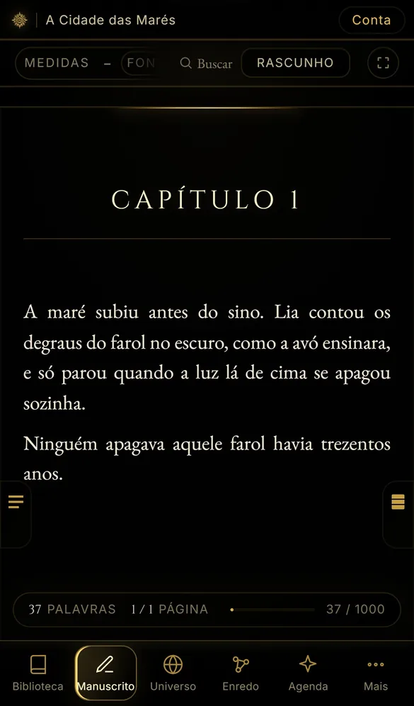 O capítulo 1 de um livro de exemplo aberto para escrever no celular.