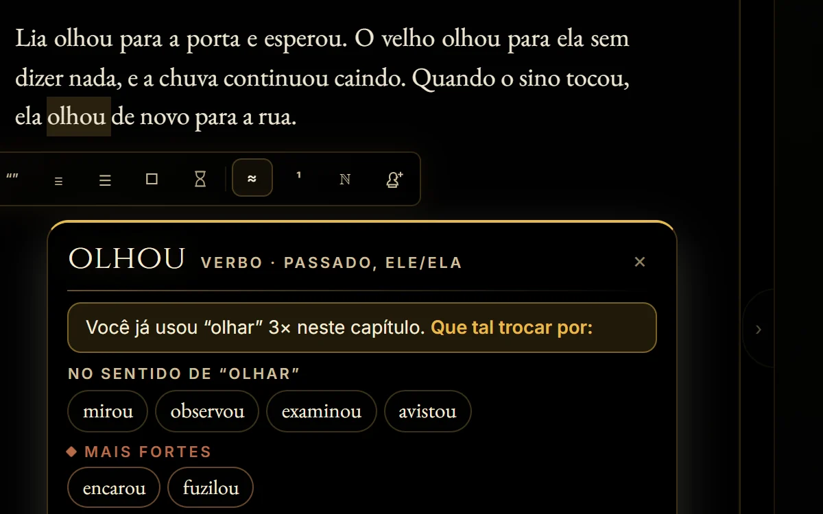 O AUTOR avisando: você já usou olhar 3 vezes neste capítulo, que tal trocar por mirou, observou, encarou